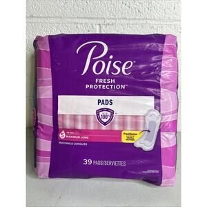 Poise Fresh Protection Pads - # 5 Maximum Long Pads - 39 Count NEW